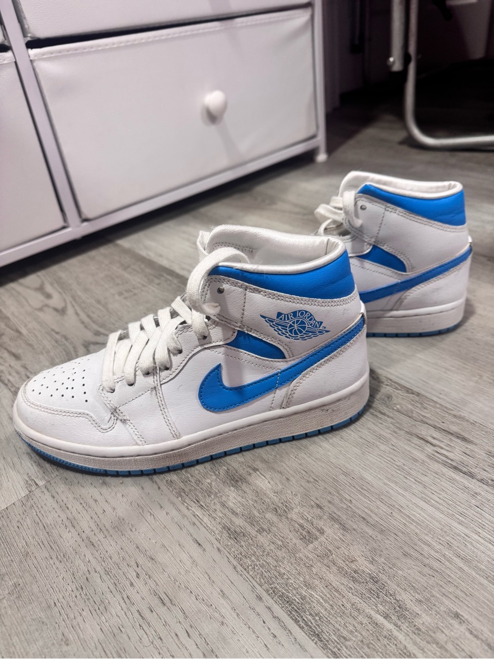 Jordan White and Blue High-Top Sneakers